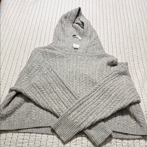 Express Light Gray V-Neck Cable Knit Sweater
